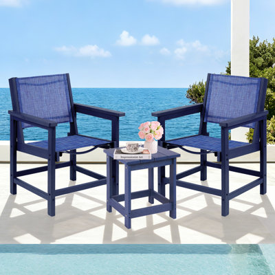 Outdoor Dining Chair With  Side Table , Navy