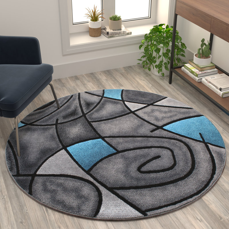 Sioar Blue/Gray Abstract Design Accent Area Rug, Round 5'