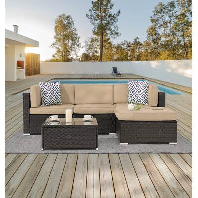 Outdoor 5 Pieces Furniture Sectional Set, PE Rattan Wicker Patio Outdoor Couch Set -  Latitude RunÂ®, C8F231E1D59F453CA74883B660FA3824