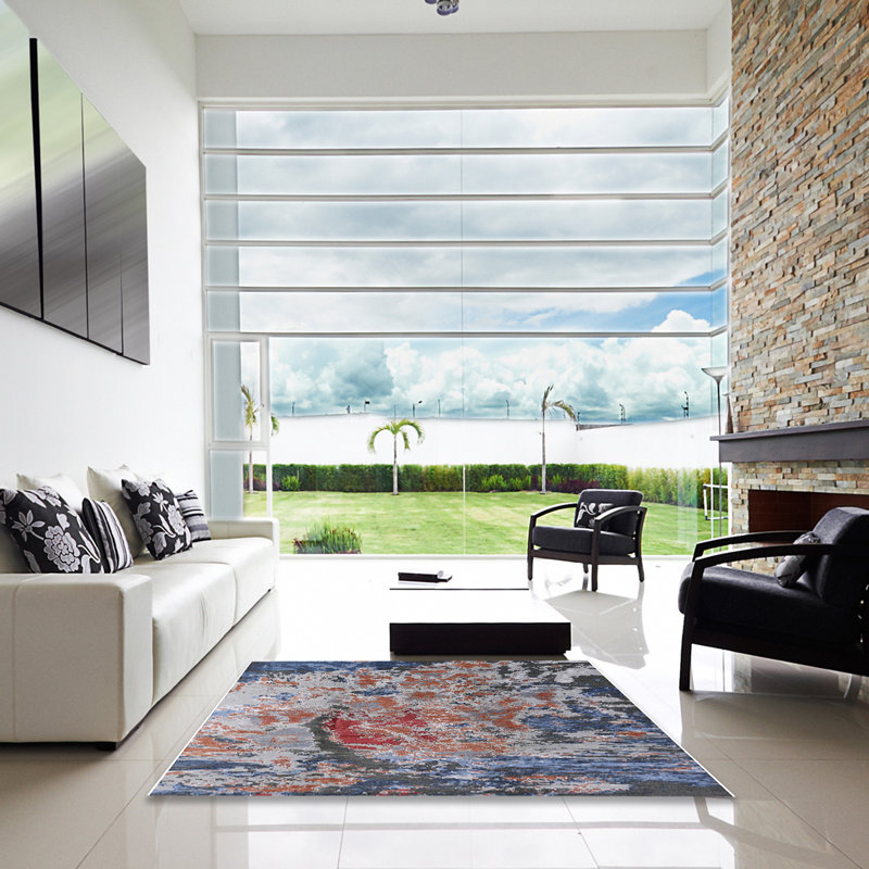 Tapis orange / bleu / gris, Carré 8 pi
