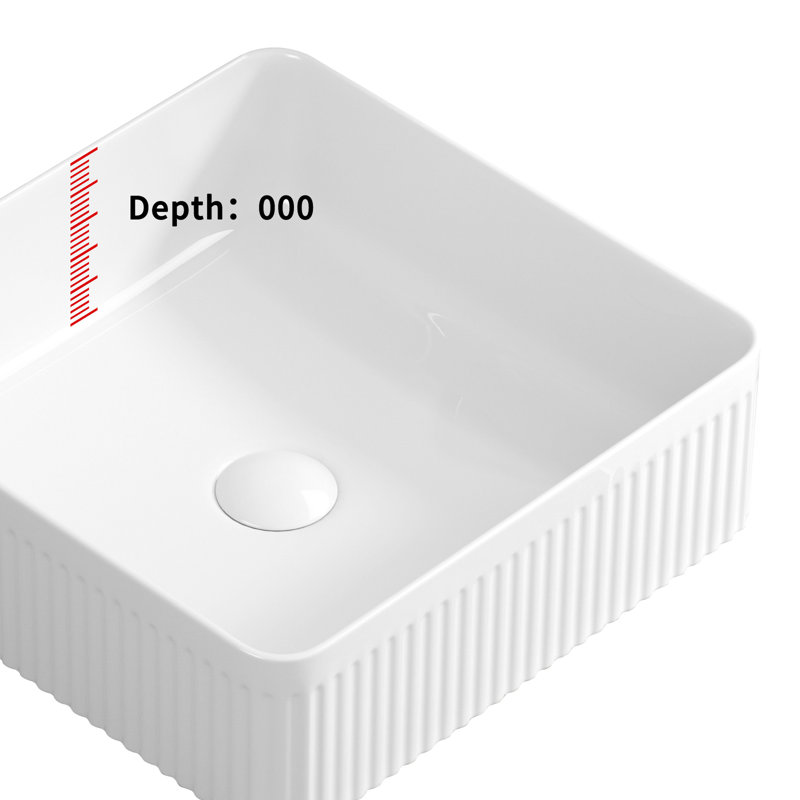 Porcelain Ceramic Rectangular Vessel Sink 15X15 Inches, Milk White, Striped Design, Ideal For Bathroom Redesign, Fade - 15 Inch Sink, Visual Elegance In Bathroom, Non Porous Build