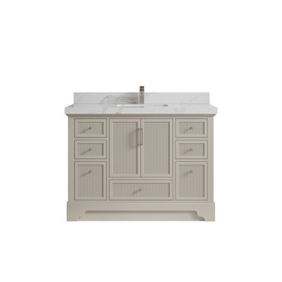 48 In. W X 22 In. D Alys Single Sink Bathroom Vanity In Fine Grain With 2 In. Calacatta Black Quartz (Knobs Option)