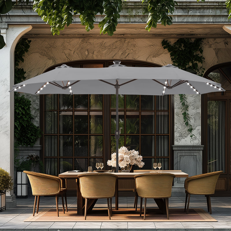 Jacobo 156'' x 78''Rectangular Lighted Market Umbrella with  16 Colour Changing Light, Smoky Grey