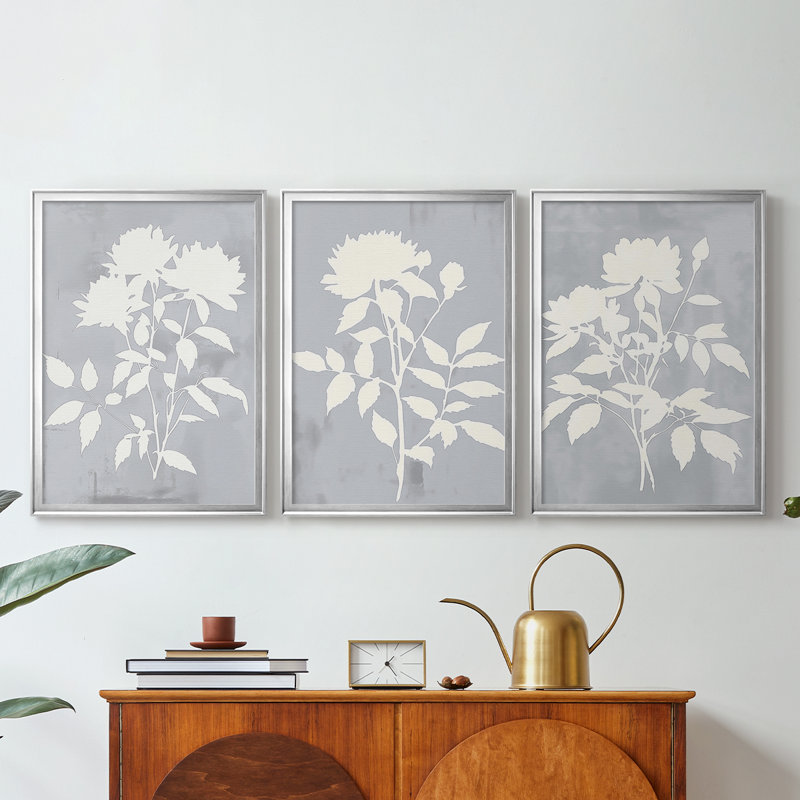 NAUTICAL Series CVII - Toile tendue avec châssis sur mesure - 3 pièces, H 19 po x l 45 po, Argent argent