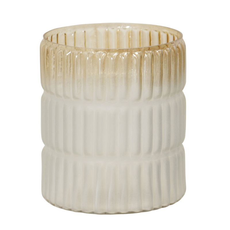 Pleated - Glass Vase, Gold Frost Ombre/Golf, 9" H x 8" W x 8" D
