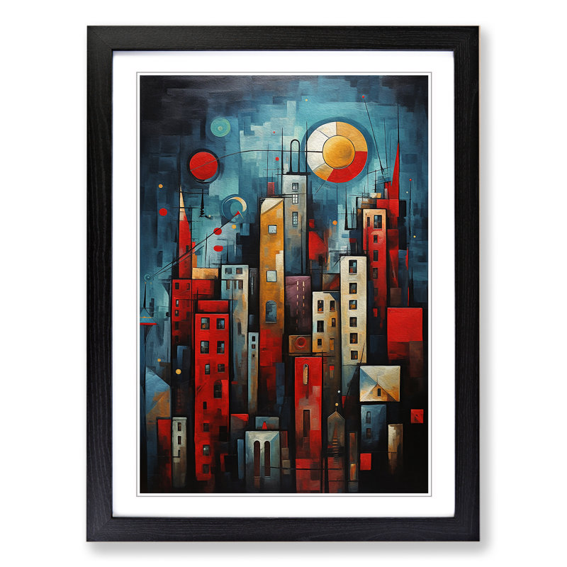 New York Cubism - Single Picture Frame Print on Wood, Black, 34cm H x 25cm W x 2cm D