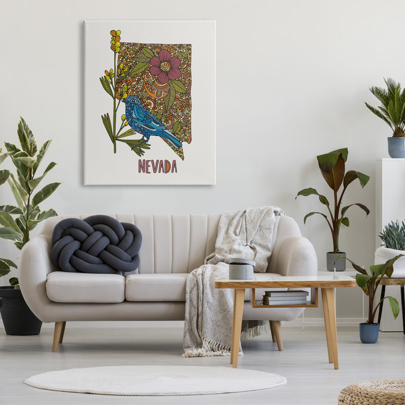 Motif botanique complexe de Nevada Bluebird State par Valentina Harper - impression, Toile tendue