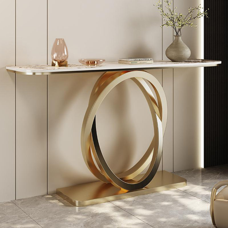 Console de style français en pierre frittée, H 33,4 po x l 47,2 po x P 13,7 po, Blanc/Noir