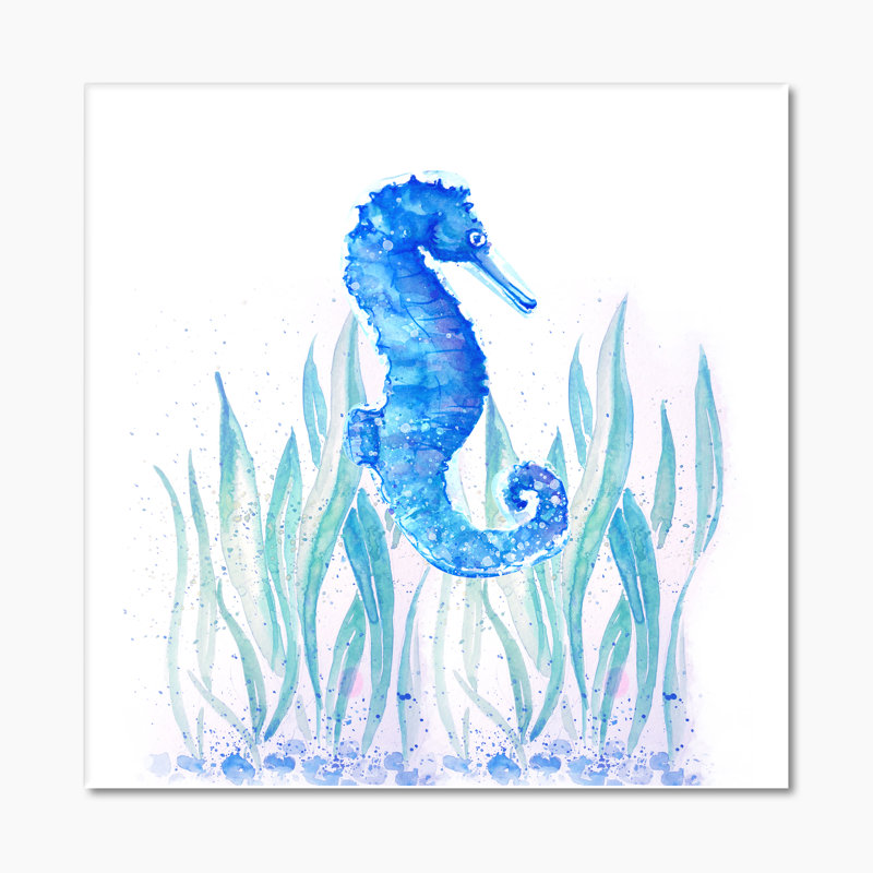 Hippocampe bleu - art mural sur toile traditionnel, H 30 po x l 30 po x P 1 po, Toile tendue