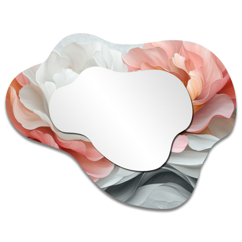 White And Coral Marble Peonies Elegance I - Peonies Cloud Decorative Wall Mirror, Traditional Vanity Mirror, Printed on Metal