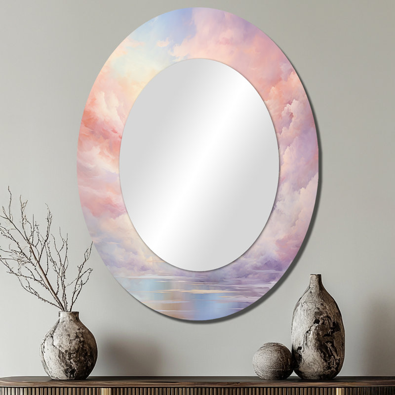 Sunset Cotton Candy Skies III - Landscapes Oval Decorative Mirror On Metal, 40" x 30"