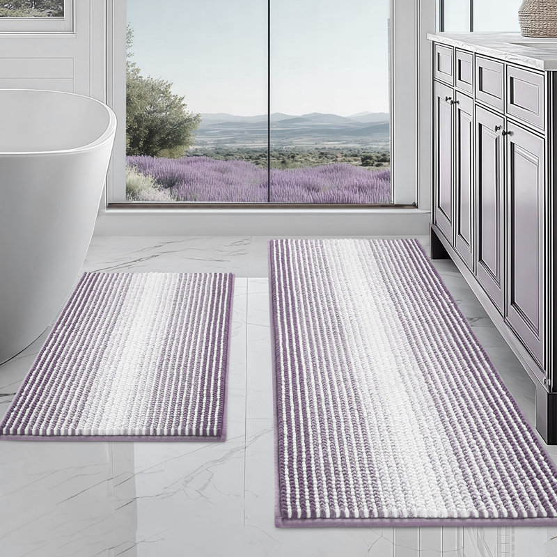 Thick Shaggy Non‑Slip Quick‑Dry Bath Mats, 20" x 47" Plus 16" x 24", Lavender Purple