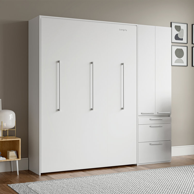 Lit escamotable avec rangement Designer, Blanc, Double