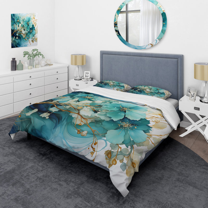 Ensemble de housse de couette Fractal Mystic Mirage I bleu sarcelle - Polyester microfibre