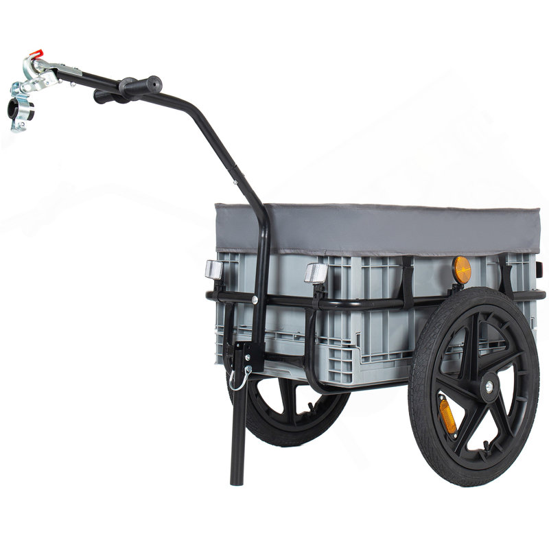 Remorque cargaison 2-en-1 avec boîte de rangement pliable, housse amovible et imperméable, remorque à vélo avec roues à dégagement rapide de 16 po, grande capacité de 70 L, noir et gris