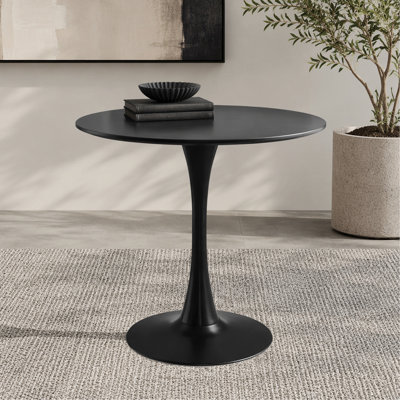 Black Round Table, Modern Dining Table, MDF Top And Steel Base Tulip Round Kitchen Table, Mid Century Coffee Table For Living Room 24 Inch, Kitchen Table, Oval Dining Table