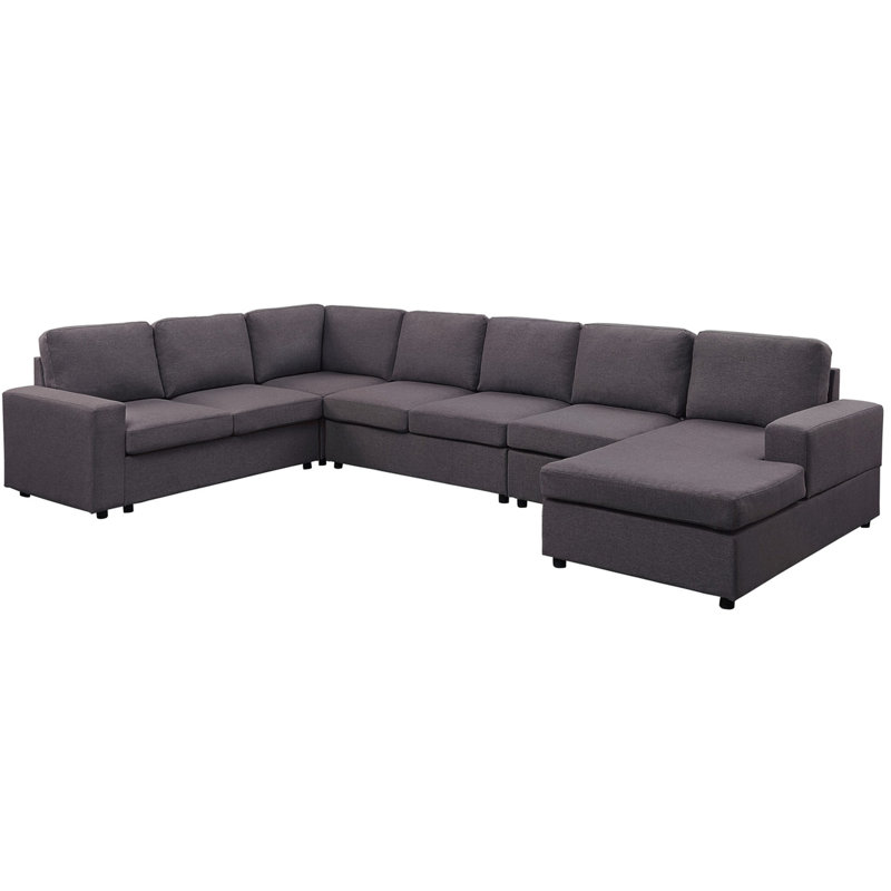 Chaise modulaire réversible en lin gris foncé de 146,5 po, option modulaire pour poids de 283 lb, hauteur des pieds 1,5 po, revêtement