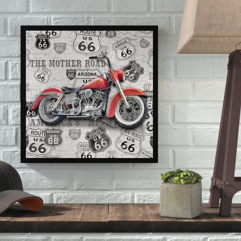 « rétro motocycles on route 66 6 », publicité sur toile tendue, H 24 po x l 24 po
