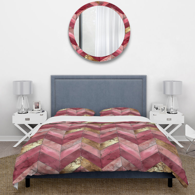 Ensemble de housse de couette Golden Chevron IV - Midcentury, Housse de couette très grand + 2 taies décorativ