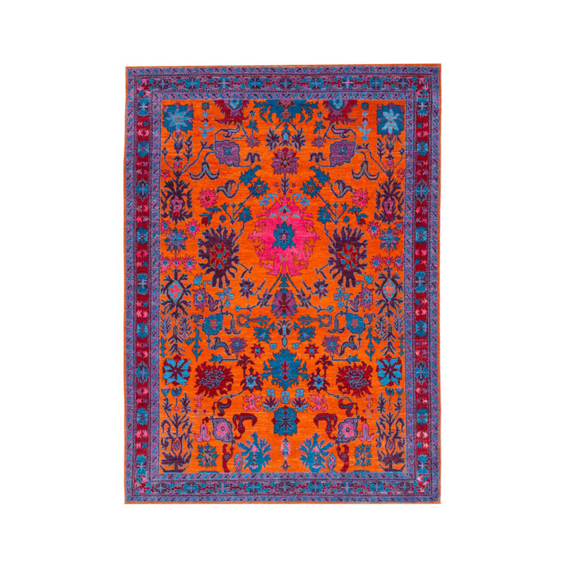 Ethnic Patterned Orange-Purple Vintage Woven Base Digital Print Rug, Tapis de couloir 2 pi 7 po x 9 pi 10 po