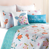 St. Kitts Standard Cotton Coastal Beach Turtle Reversible Quilt Set