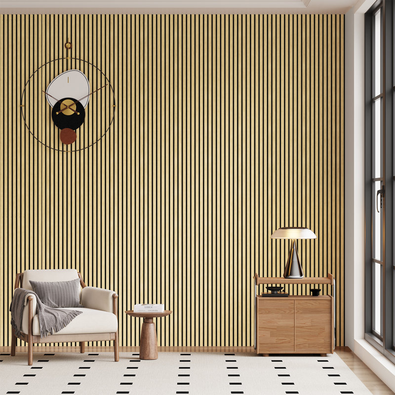 6 PCS 94.5"L x 7.9"W Acoustic Slat Wall Panels, Eco-Wood Look for Home/Office Wall & Ceiling (31.1 sq. ft.), Natural Oak