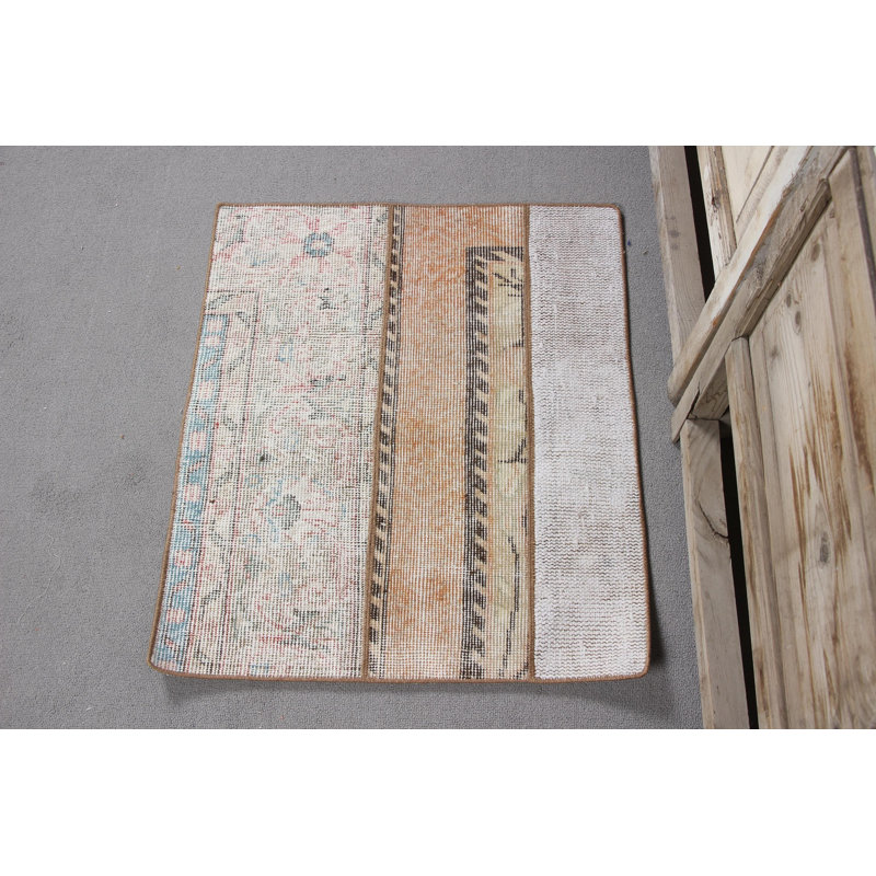 Vintage Turkish Door Mat In Pastel Colors Featuring Floral And Geometric Patterns Handwoven For Unique Home Decor