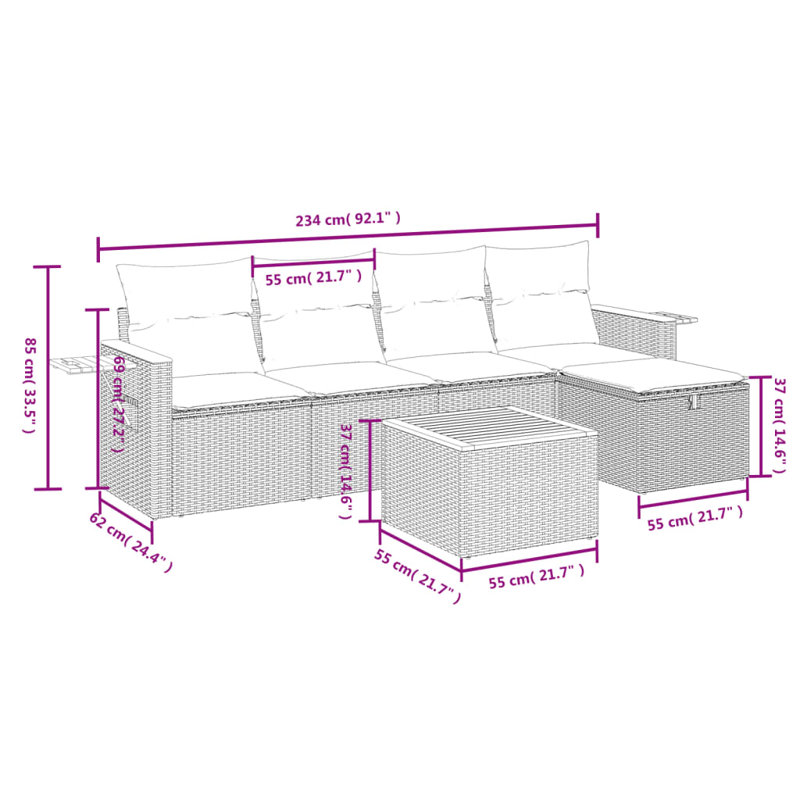 Ensemble de canapé de jardin Vidaxl gris