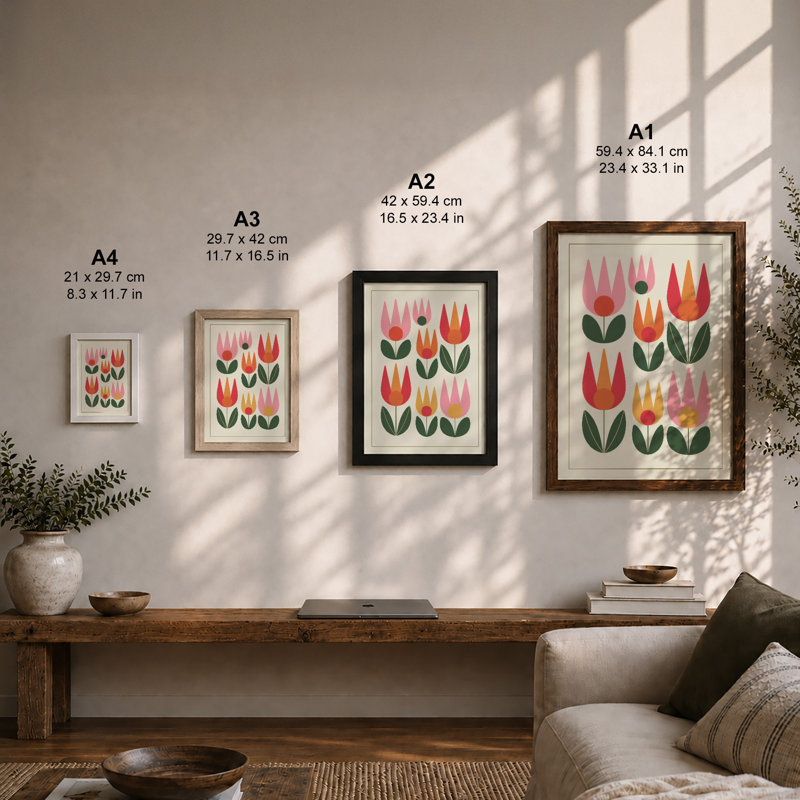 Stylized Tulip Composition Mid-Century - Framed Print, Unframed, A1 - 84.1 x 59.4 cm