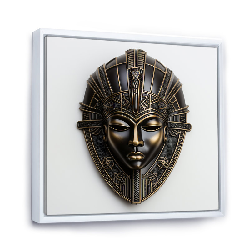 Masque africain, royauté du Bénin I - art mural africain, Cadre flottant blanc, H 16 po x l 16 po