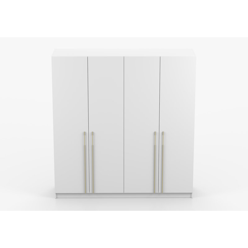 Demeta 4 Door Laminate Wardrobe, White front/White doors