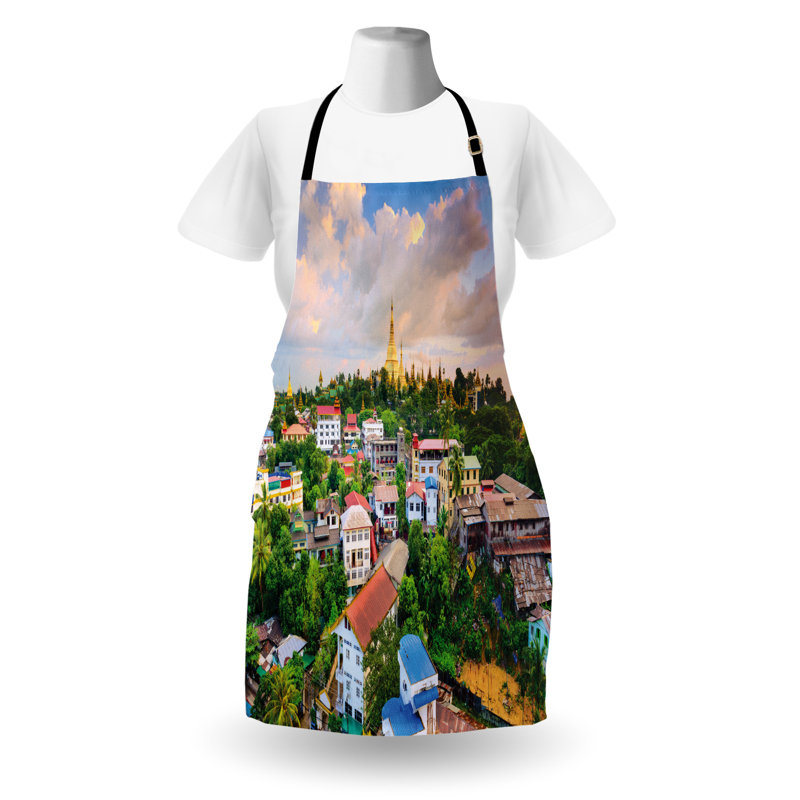 Multicolore East Urban Home, tablier coloré, scène de village, taille adulte