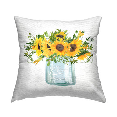 Country Sunflower Blossoms Outdoor Printed Pillow by Lettered and Lined