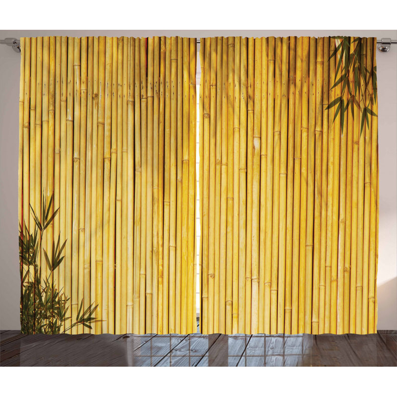 Bamboo / Flower Floral Semi-Sheer Rod Pocket Curtain Panels, 54" x 90"