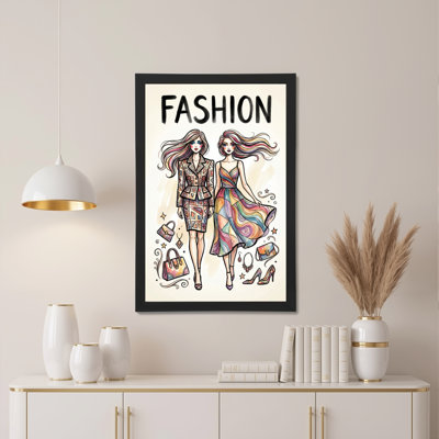 «Fashion Women With Colorful Outfits», reproduction d'art sur toile tendue sur toile, ensemble de 1