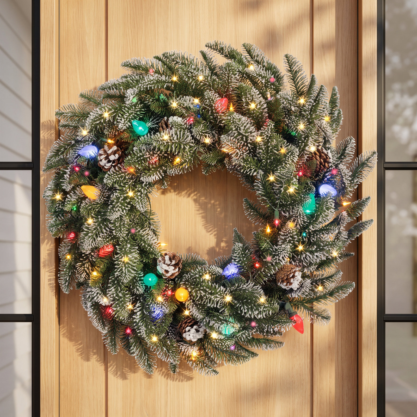 24" Frosted Pre-Lit Wreath