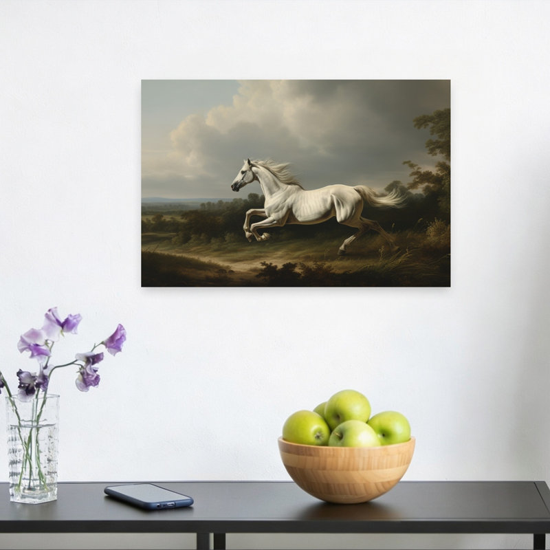 Majestic White Horse Classic Dramatic Abstract Horse Landscape Nature Wall Art Print by Mathieu - Wrapped Canvas Print