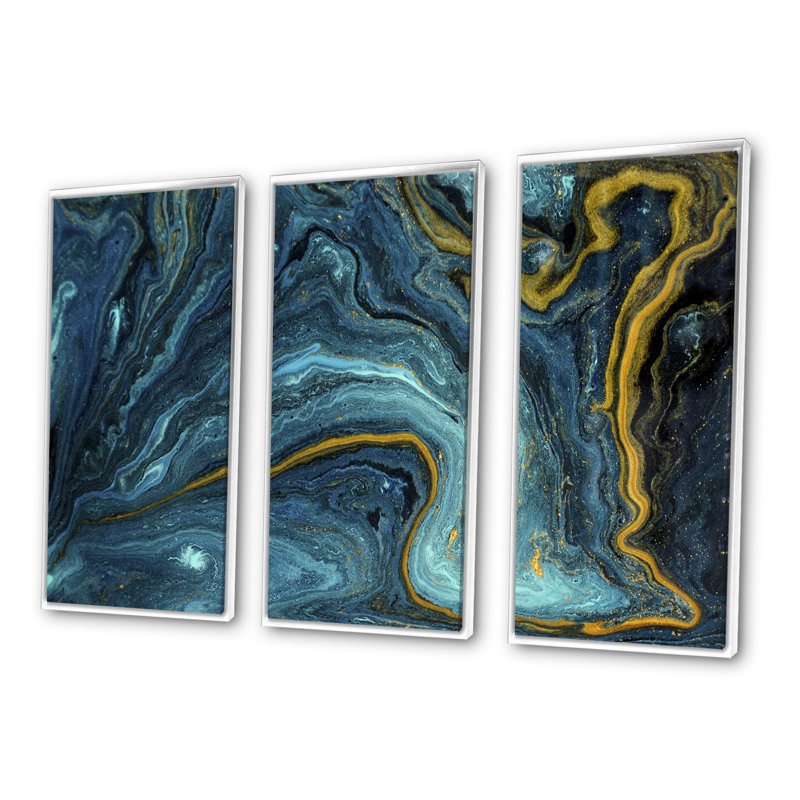 Agathe Ripple Golden Rivers - reproduction de cadre photo sur toile 3 pièces, H 20 po x l 36 po x P 1 po, Cadre blanc