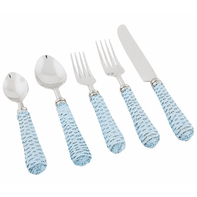 Soft Blue Basketweave Five Piece Flatware Set