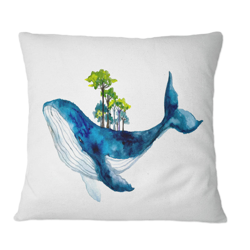 Coussin Blue Sperm Whale On White III, 16 po x 16 po
