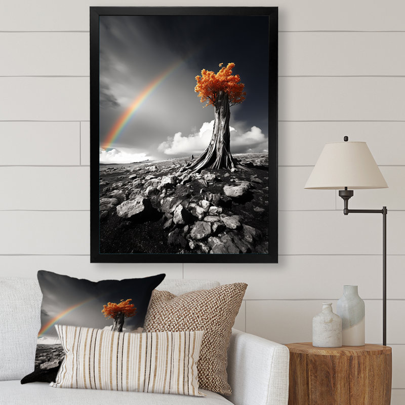 Arc-en-ciel en arc-de-gris sur un oranger - impression, Cadre photo noir, H 32 po x l 16 po x P 1 po