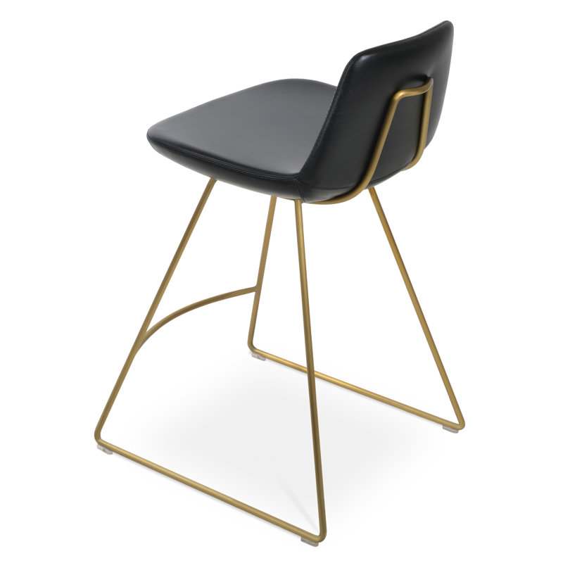 Pera HB Wire Counter & Bar Stool, Black Leatherette, Counter Stool (24" Seat Height), Brass
