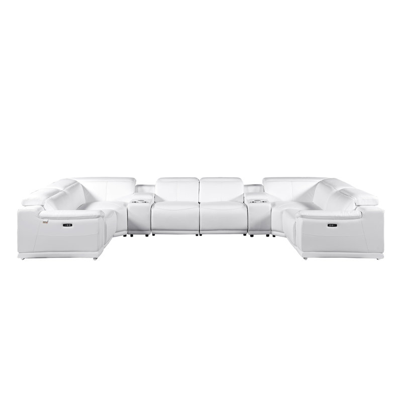 Canapé modulaire en cuir italien 4 pièces Jignesh, Cuir véritable blanc