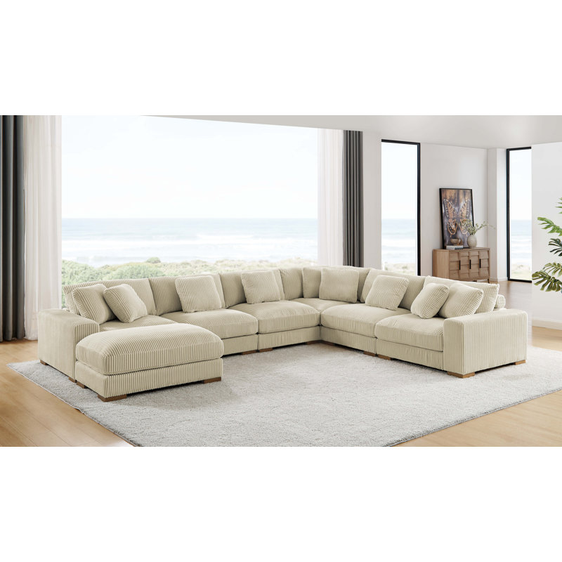 Canapé modulaire Barnemouth, Velours côtelé beige