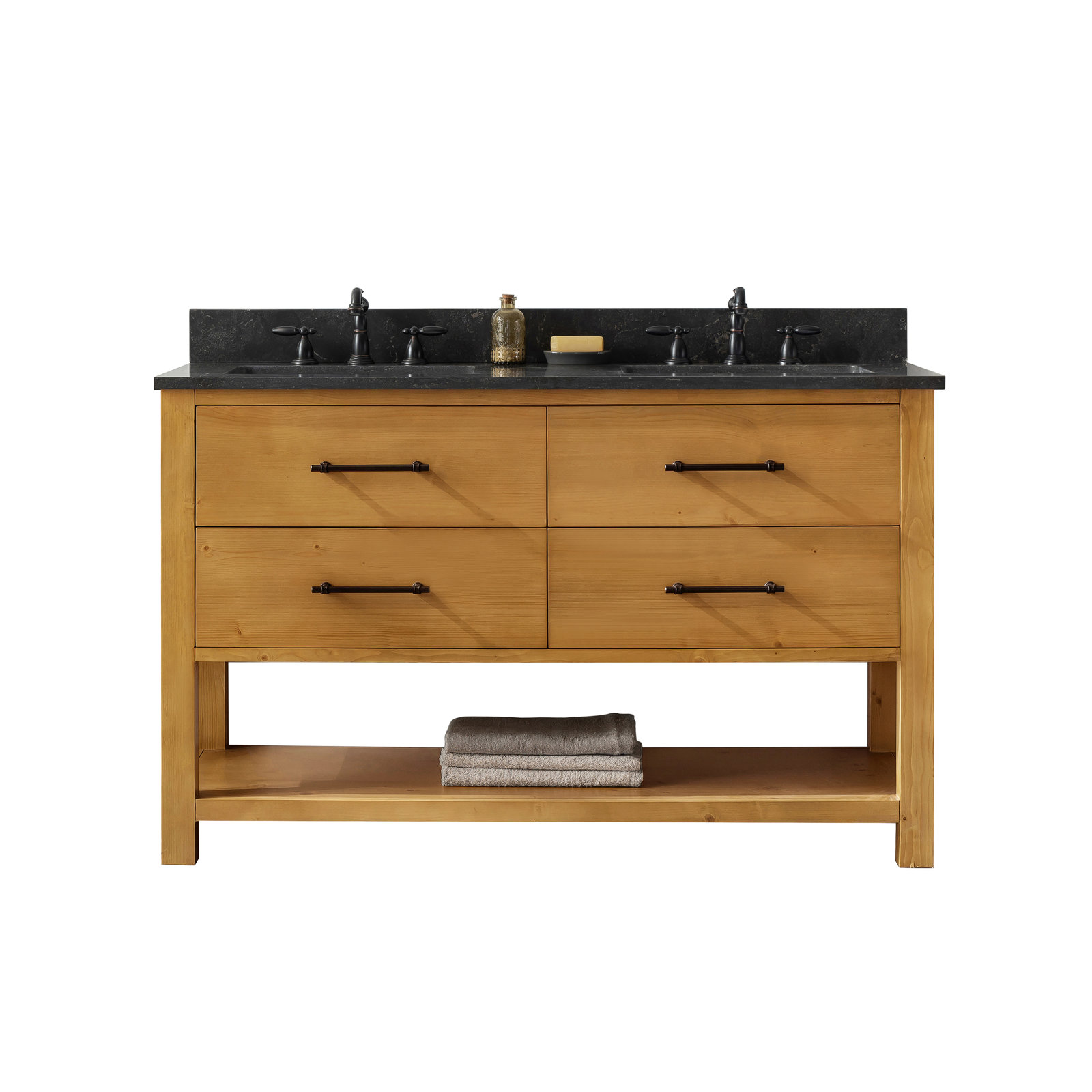 Keri 54'' Double Bathroom Vanity, Natural/Antique Black