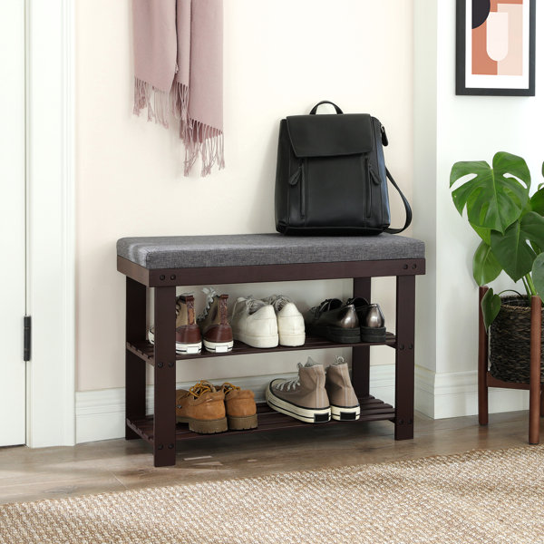 23.6 Modern Upholstered Gray Shoe Rack Flip-Top Entryway Bench with Open  Storage