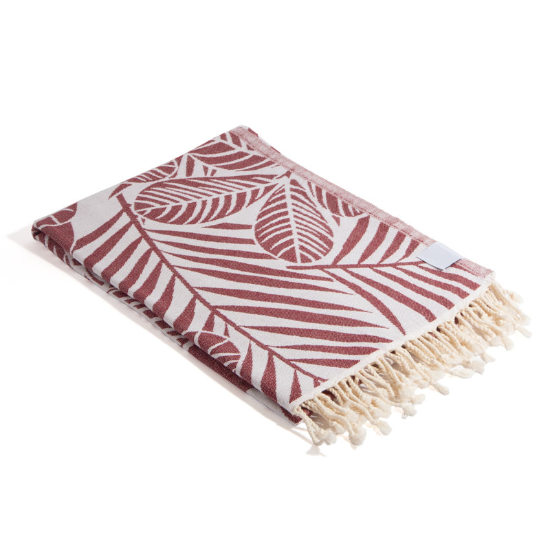 Chanyah Hawaiian Flower Organic Sand-Free Turkish Cotton Beach Peshtemal, 66" x 36" , Red