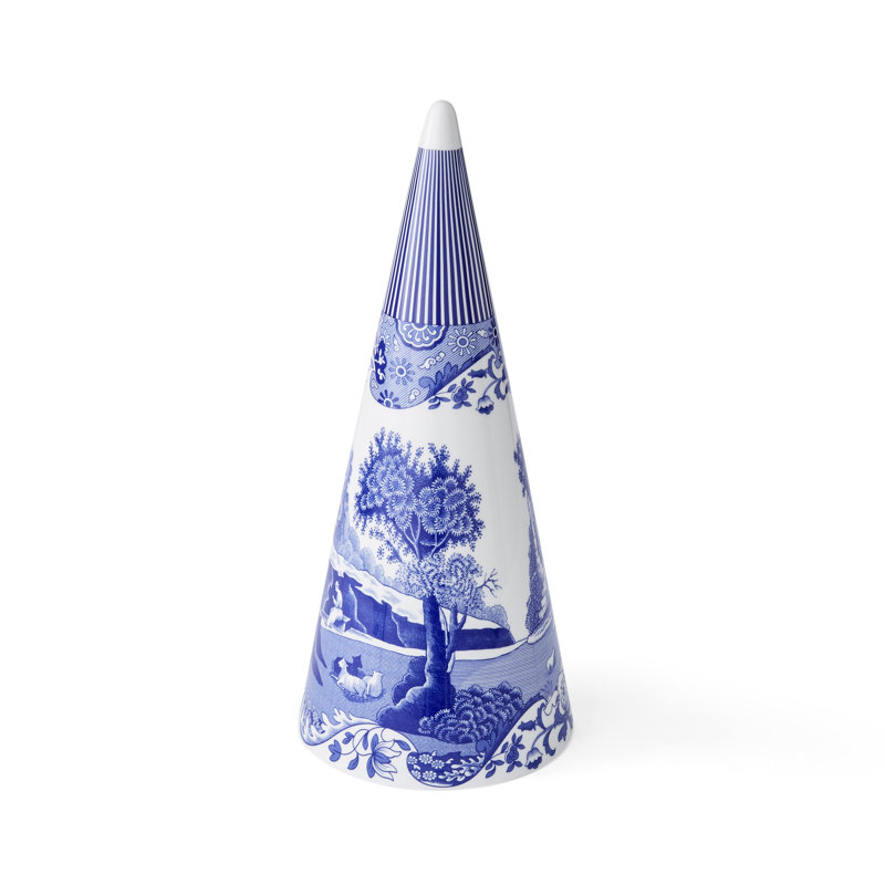 Spode – Blue Italian – Spode Blue Italian Cone Shaped Topiary - 13 Inch - BlueWhite