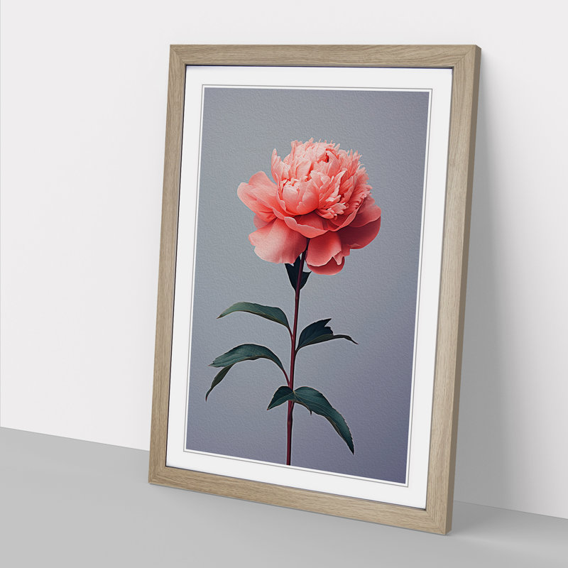 XYZ-FRM-V1223-5078 Peony Flower Minimalism 1 Piece Single Picture Frame Wall Art, 46cm H x 34cm W x 2cm D, Oak