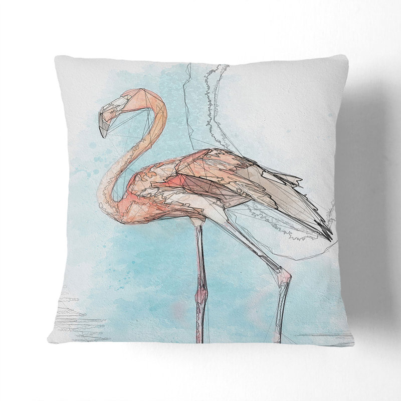 Flamingo Bird in Abstract Cushion with Filling, 55cm H x 55cm W x 20cm D